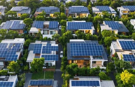 Aerial view of solar-powered Indian neighbourhood